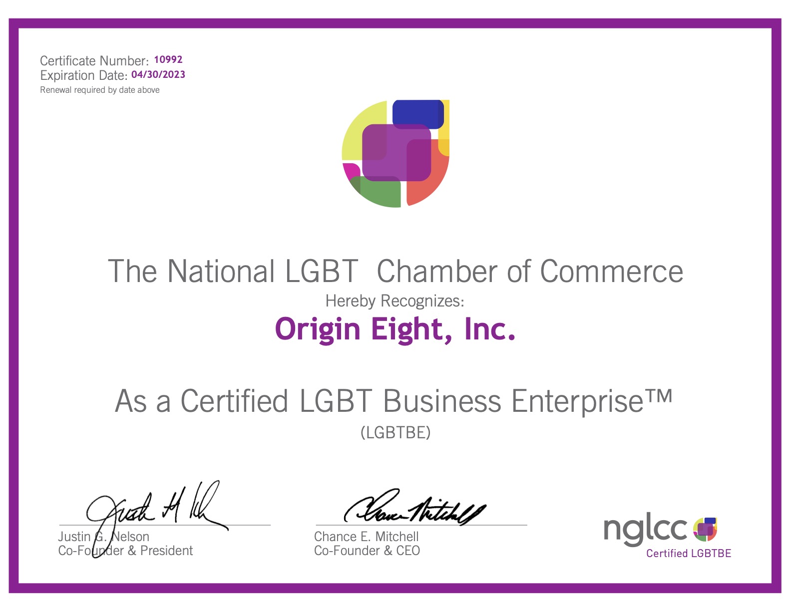 NGLCC LGBT Certified Business Enterprise